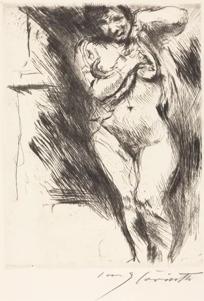 Akt mit hochgehobenem Hemd (Woman Undressing)