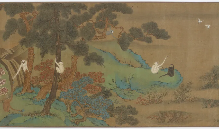 Landscape with gibbons and cranes by Formerly attributed to Qiu Ying 仇英 (ca. 1494-1552)