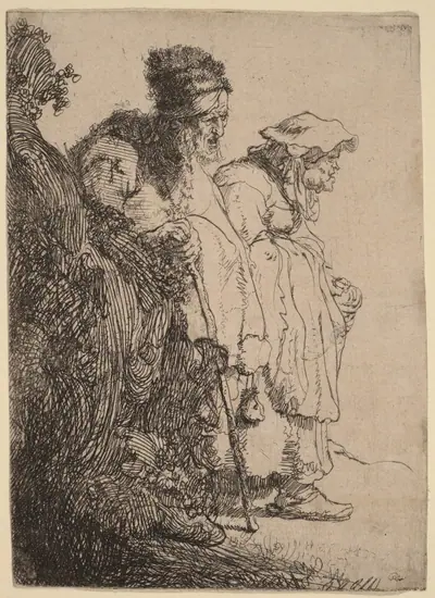 Beggar Man and Woman behind a Bank