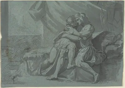 Embracing Lovers in Classical Dress / A Woman in Classical Dress Looking Up