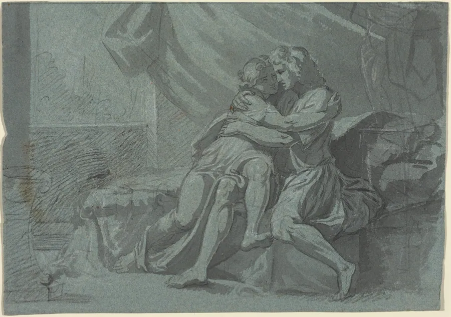 Embracing Lovers in Classical Dress / A Woman in Classical Dress Looking Up by Heinrich Friedrich Füger