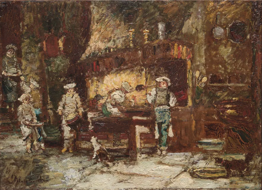 The Kitchen of the Rôtisserie des Deux Paons by Adolphe Monticelli