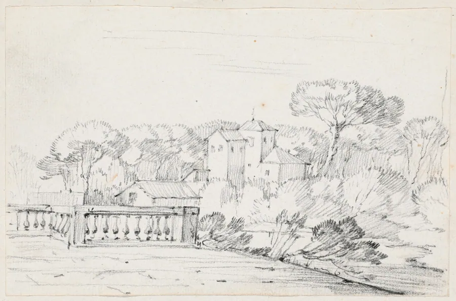 Terrace by a River with a Villa and Trees Beyond by Joseph-Marie Vien