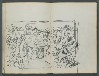Sketchbook, The Dells, N° 127, page 154 & 155: Landscape with Houses