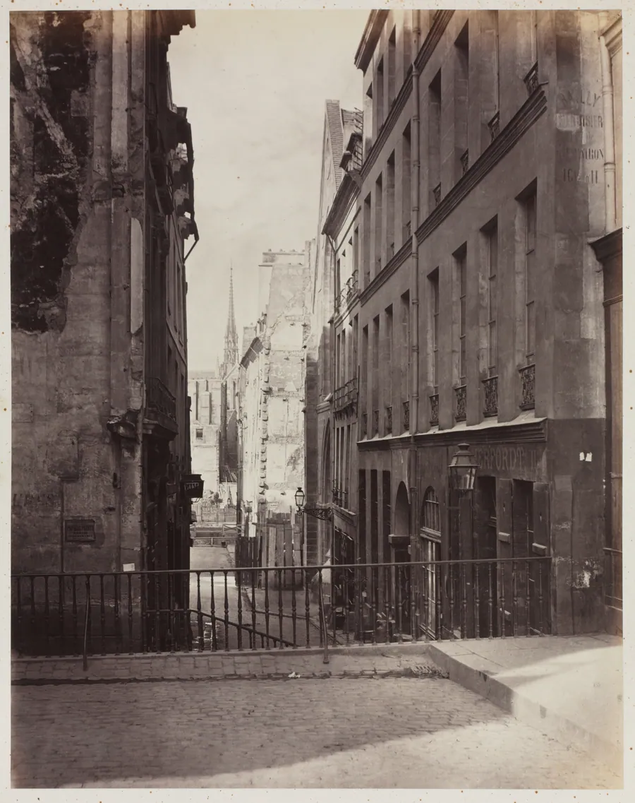 Rue Jean-de-Beauvais. Vue prise de la rue des Écoles vers la boulevard Saint-Germain, en travaux by Charles Marville