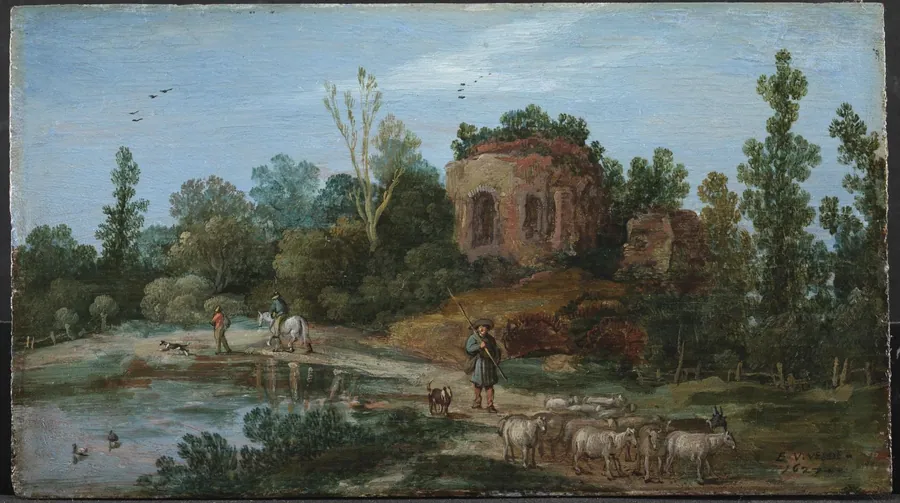 Landskab med en ruin by Esaias van de Velde
