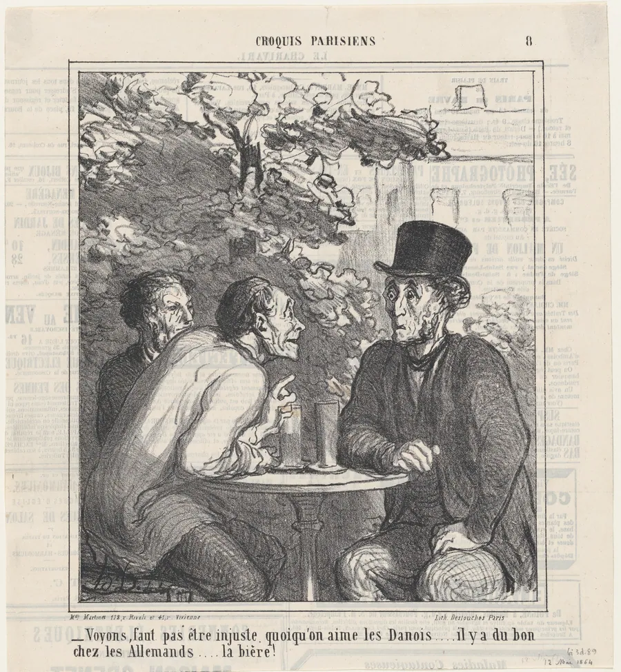 We shouldn't be unfair..., from 'Parisian sketches,' published in Le Charivari, May 12, 1864 by Destouches