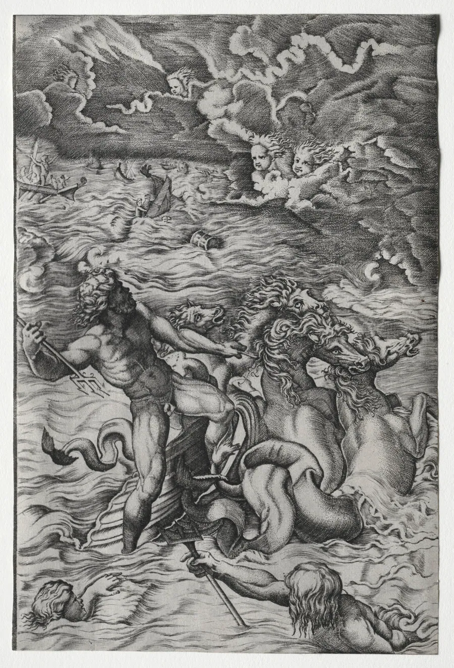 Neptune Calming the Tempest That Aeolus Raised Against Aeneas's Fleet by Marcantonio Raimondi
