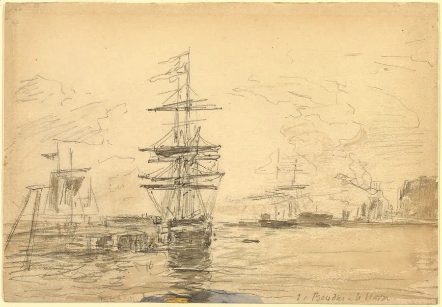 Ships in Harbor by Eugène Boudin