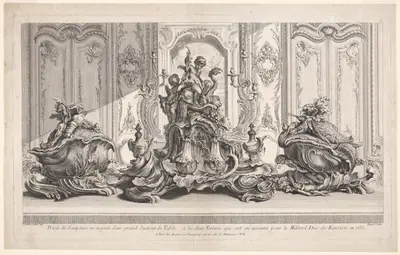 Silver Sculptural Project for a Large Centerpiece and Two Tureens Which Have Been Executed for His Lordship the Duke of Kingston, plate 115 from Works of Juste-Aurèle Meissonier (Oeuvre de Juste-Aurèle Meissonier)
