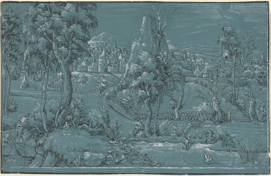 Landscape with Men Fishing by German 16th Century