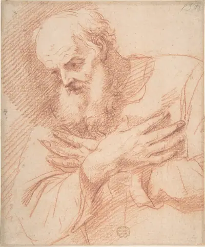 Old Bearded Man in Three-Quarter View with Hands Crossed Over His Chest