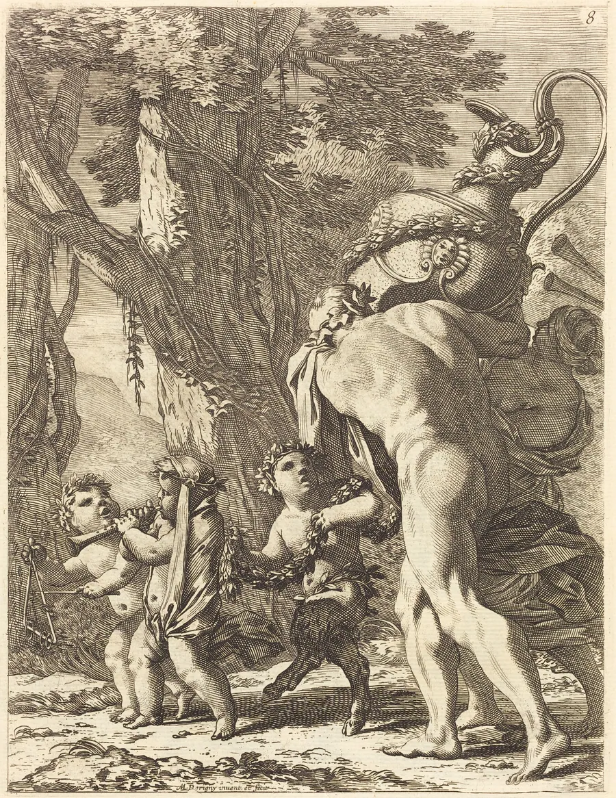 Bacchanal with Figures Carrying a Vase by Michel Dorigny