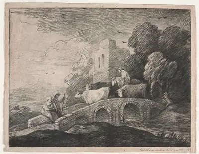 Wooded Landscape with Herdsmen Driving Cattle