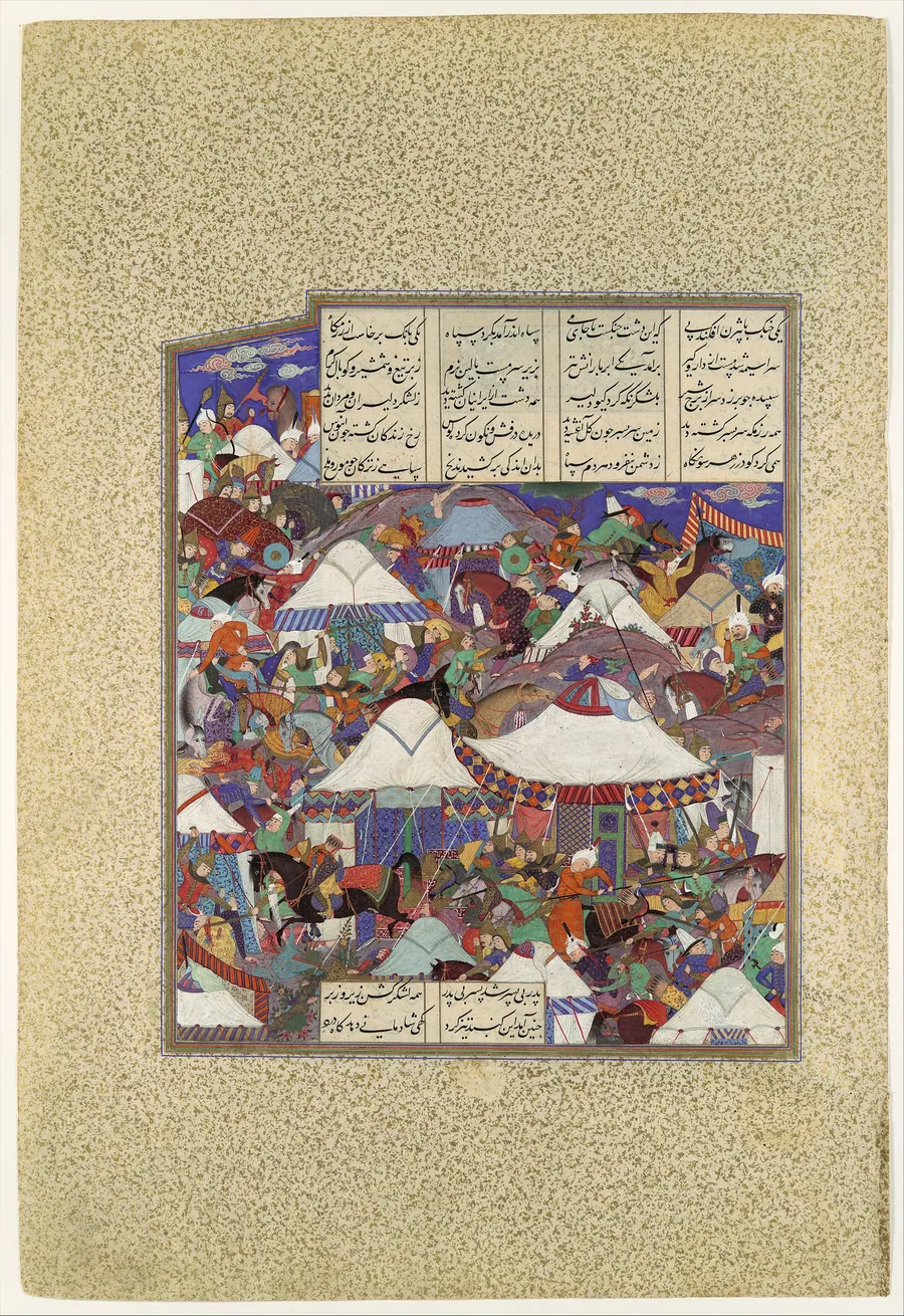 "The Besotted Iranian Camp Attacked by Night", Folio 241r from the Shahnama (Book of Kings) of Shah Tahmasp by Qadimi