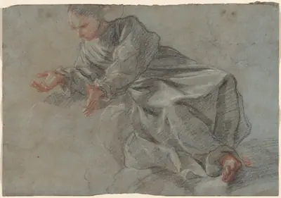 A Monk Seated with Arms Outstretched [Study for the Virgin in the _Vision of Blessed Felice da Cantalice_]