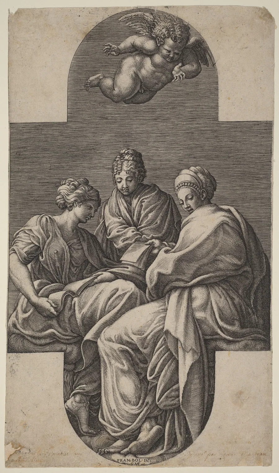 Three Muses and a Gesturing Putto by Giorgio Ghisi