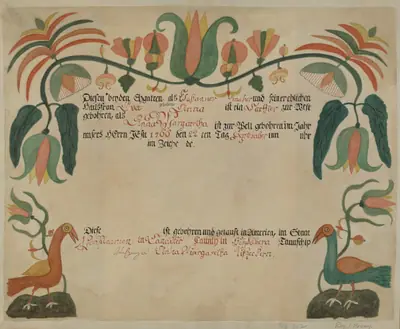 Pa. German Birth and Baptismal Certificate