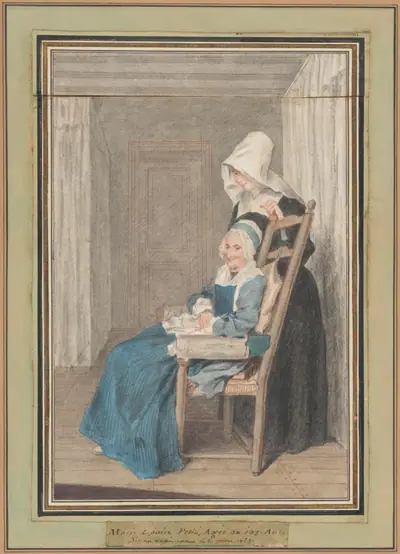 Marie Louise Petit at the Age of 105, with Her Young Nurse