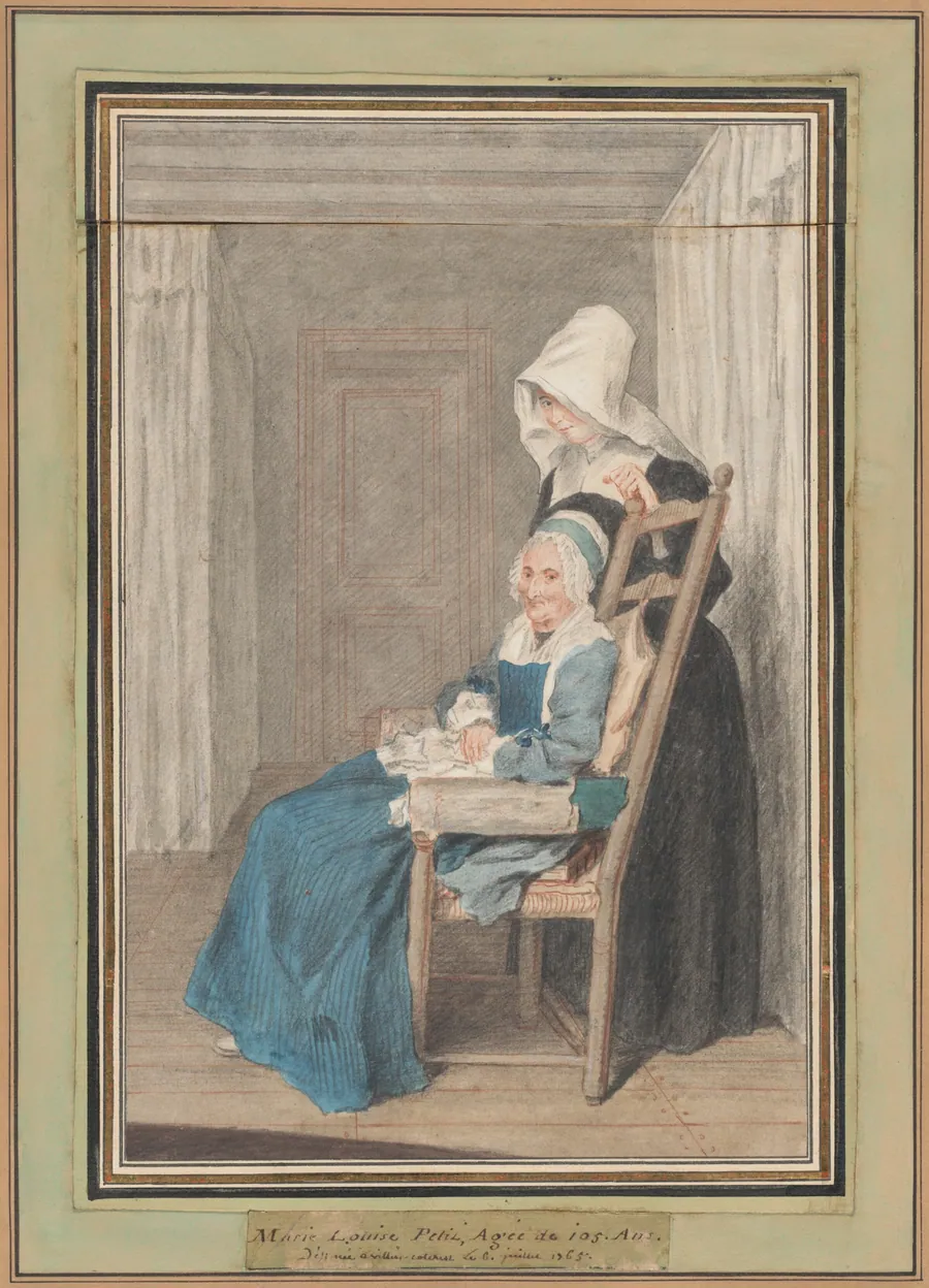 Marie Louise Petit at the Age of 105, with Her Young Nurse by Louis de Carrogis, called Carmontelle