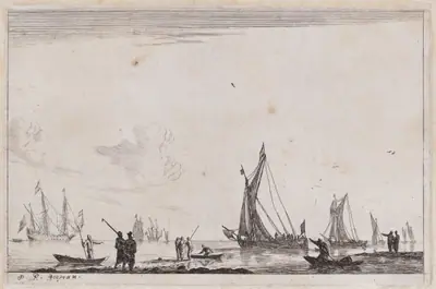 Inland Waterway with Two Galliots at the Right