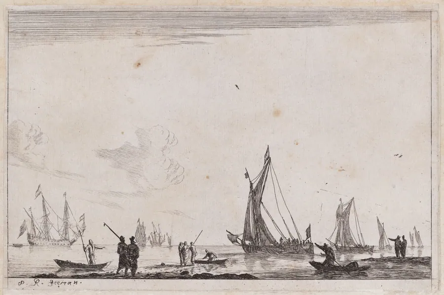 Inland Waterway with Two Galliots at the Right by Reinier Nooms, called Zeeman
