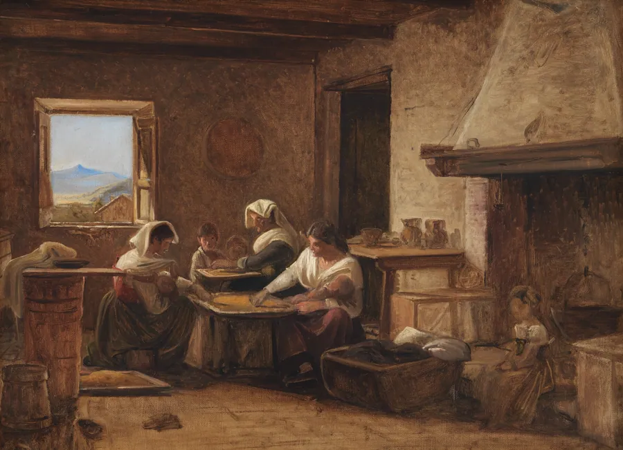 Kvinder arbejder i et køkken nær Olevano by Wilhelm Marstrand
