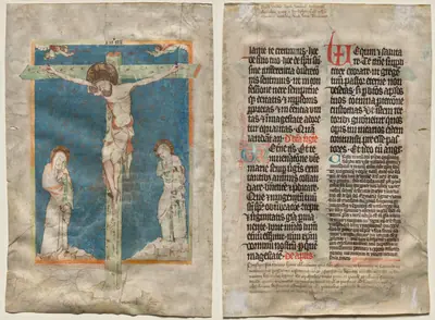Leaf from a Missal: The Crucifixion (recto) and Text (verso)