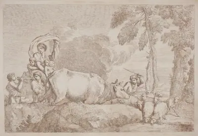 A Woman with Two Children on Horseback