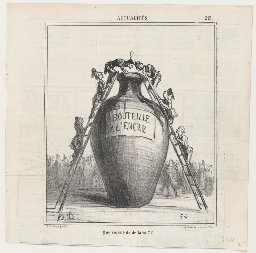 What do they see inside?, from 'News of the day,' published in Le Charivari, October 14, 1868 by Destouches