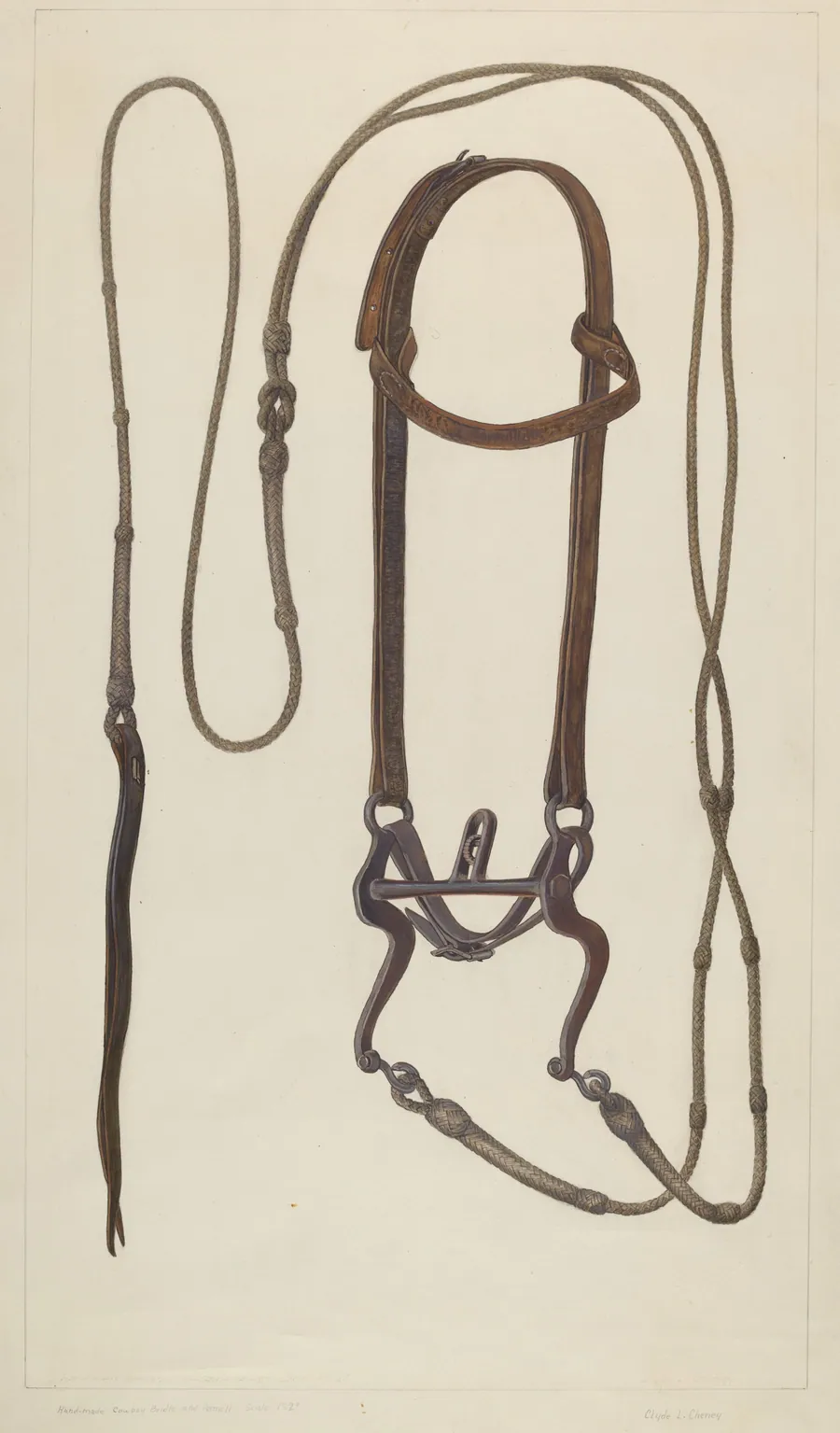 Bridle with Braided Rawhide Reins by Clyde L. Cheney