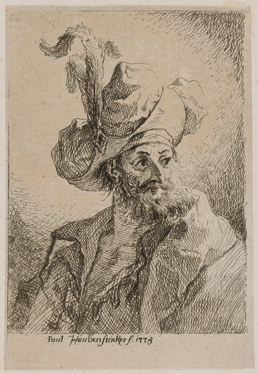 Oriental with a Plumed Hat, Looking Right by Paul Haubenstricker