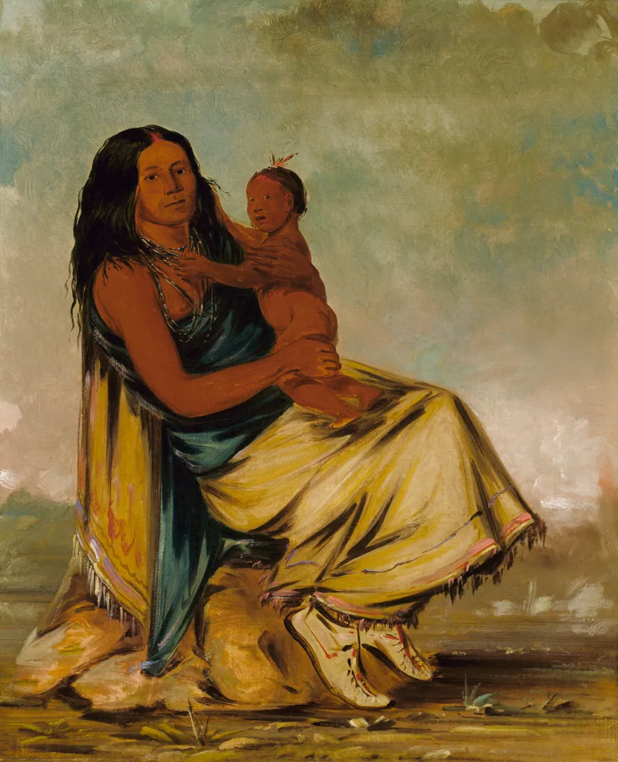 Wáh-chee-te, Wife of Cler-mónt, and Child by George Catlin, born Wilkes-Barre, PA 1796-died Jersey City, NJ 1872