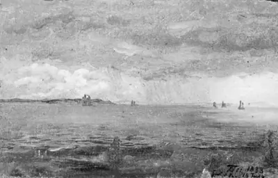 Fra Øresund, regnsky og skibe i baggrunden
