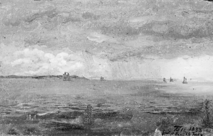 Fra Øresund, regnsky og skibe i baggrunden by Lorenz Frølich