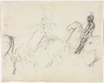 Battle Scene with Armored Figures on Horseback (recto)