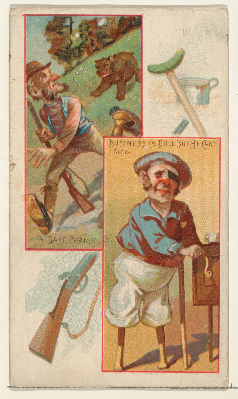A Bare Chance / Business is Dull But He Can't Kick, from the Jokes series (N118) issued by Duke Sons & Co. to promote Honest Long Cut Tobacco by W. Duke, Sons & Co.