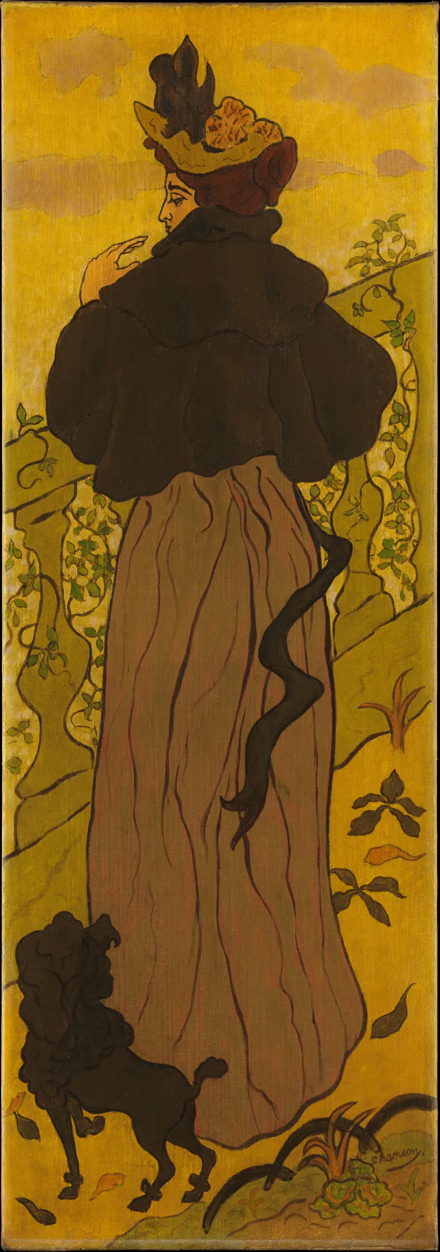 Woman Standing Beside a Balustrade with a Poodle by Paul Ranson