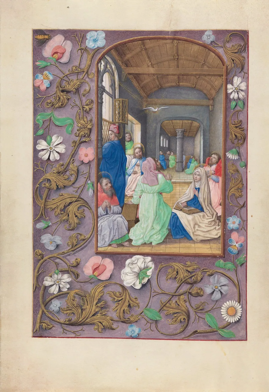 Hours of Queen Isabella the Catholic, Queen of Spain:  Fol. 31v, Pentecost by Master of the First Prayerbook of Maximillian