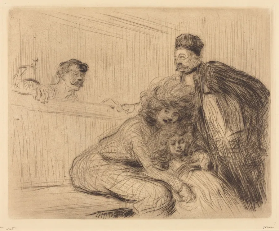 L'avocat parlant au prévenu (1ère planche) (The Lawyer Talking to the Prisoner) (first plate) by Jean-Louis Forain