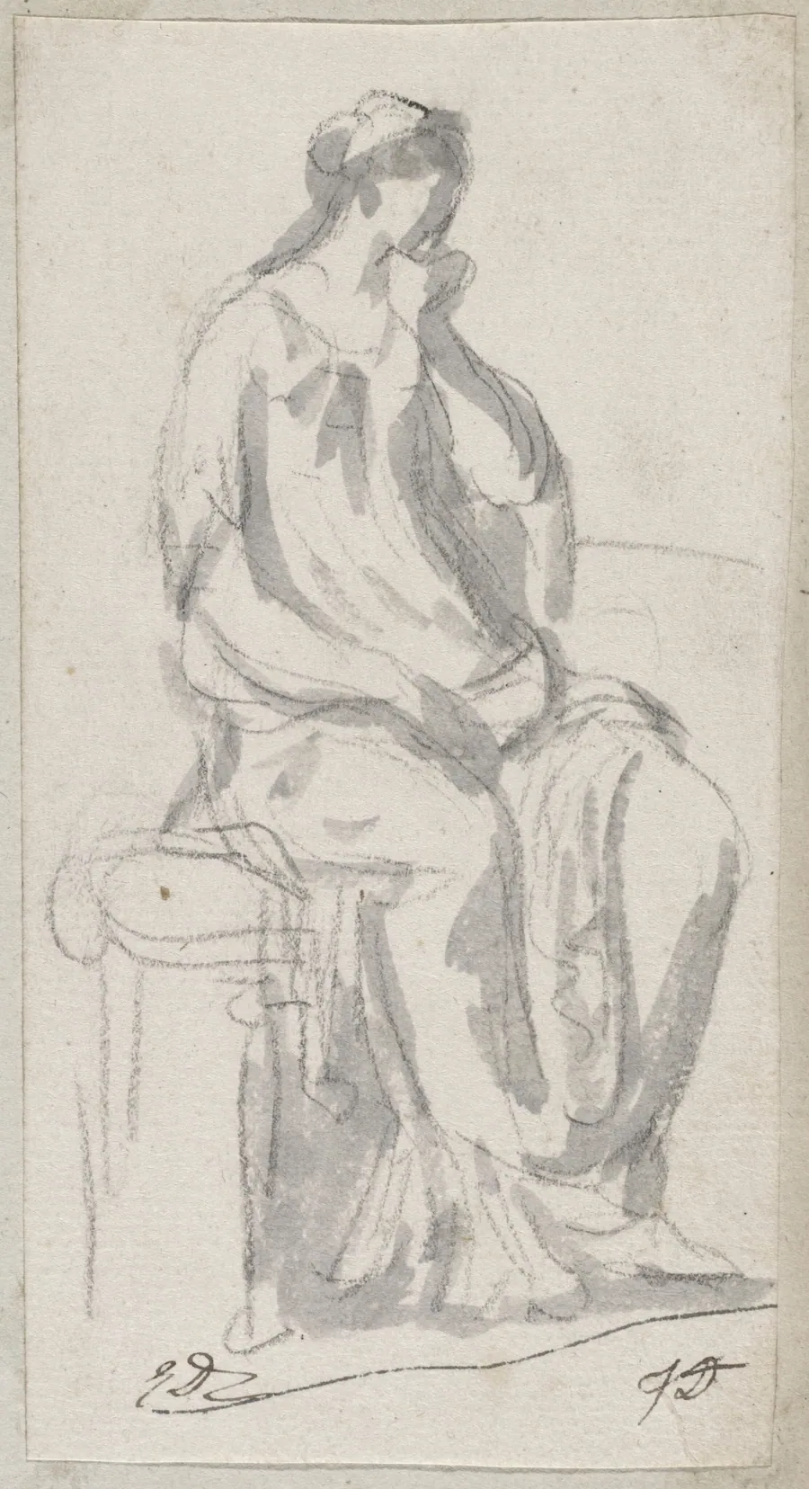 Classical Sculpture of a Pensive Woman by Jacques-Louis David
