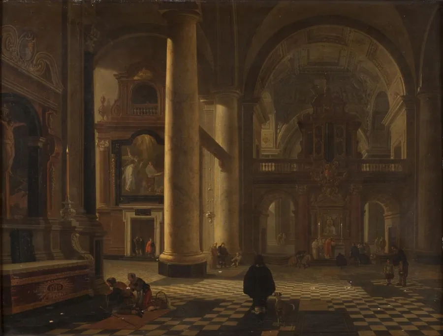 Det indre af en katolsk kirke by Gerard Houckgeest