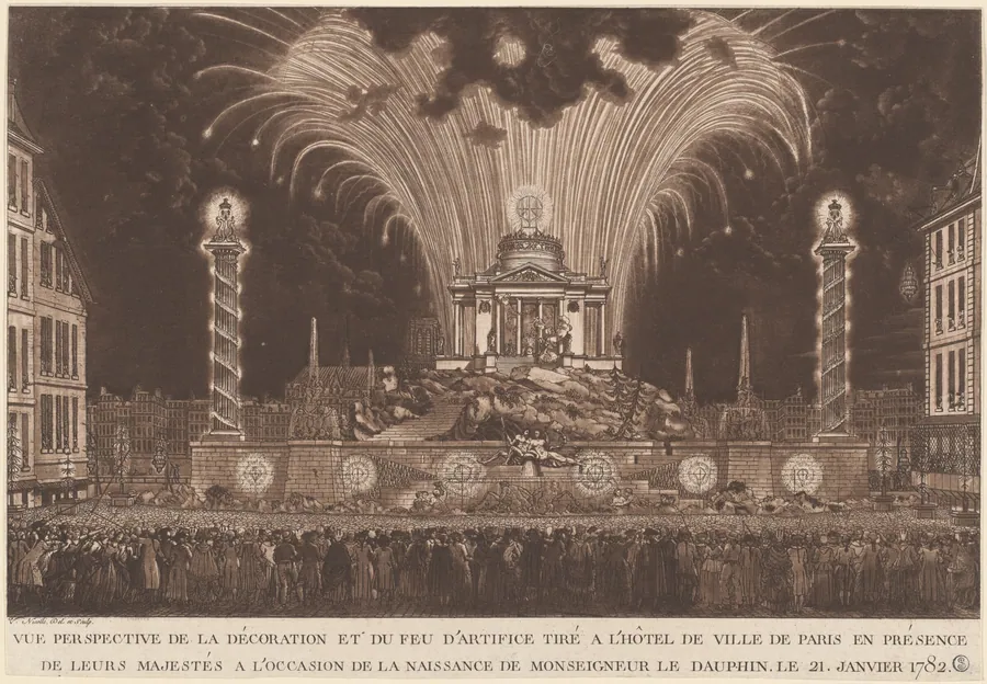 La Décoration et du Feu d'Artifice... la Naissance de Monseigneur le Daufin (Fireworks Celebrating the Birth of the Dauphin) by Victor Jean Nicolle