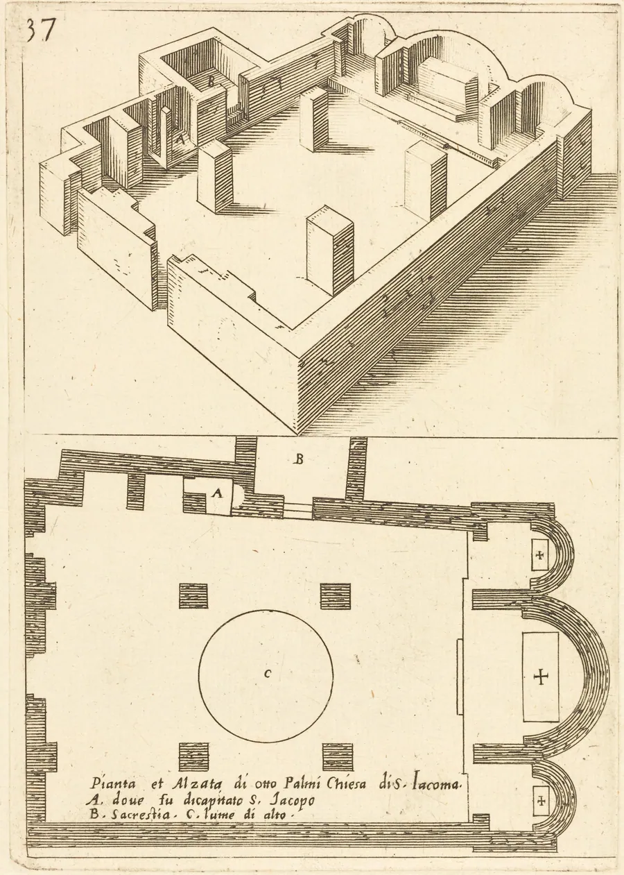 Plan and Elevation of the Church of S. Iacoma by Jacques Callot