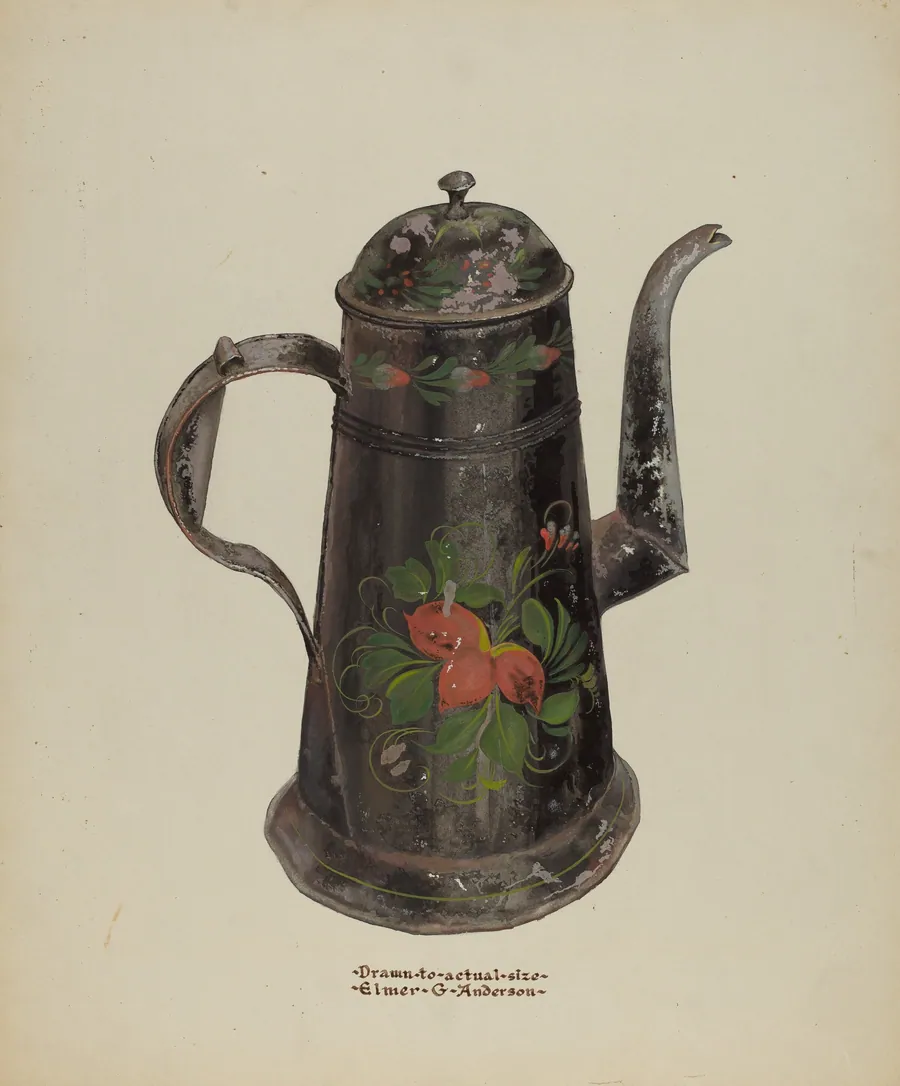 Toleware Tin Coffee Pot by Elmer G. Anderson