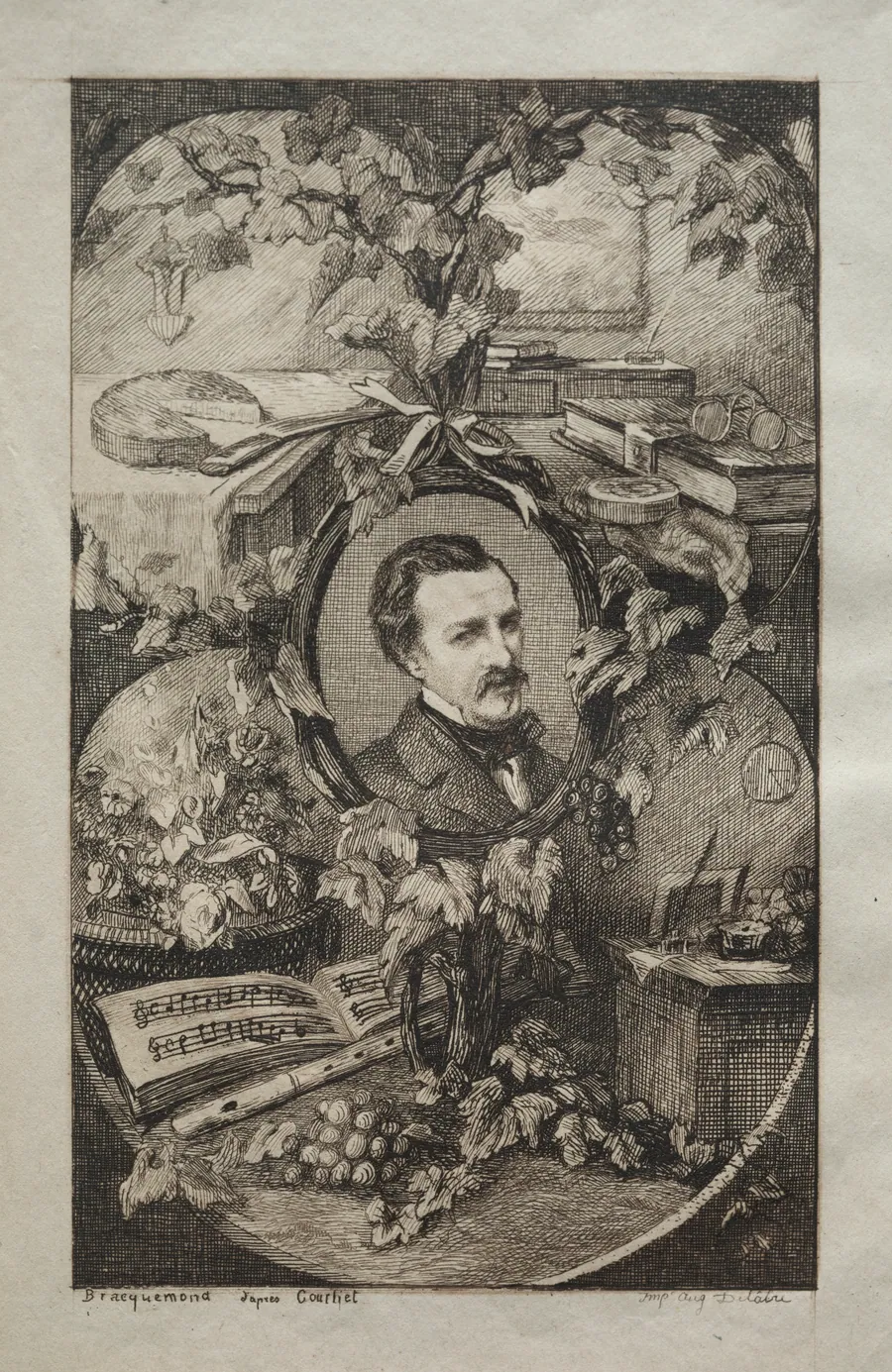 Frontispiece for "New Works of Champfleury, The Friends of Nature:" Portrait of Champfleury, after Gustave Courbet by Félix Bracquemond