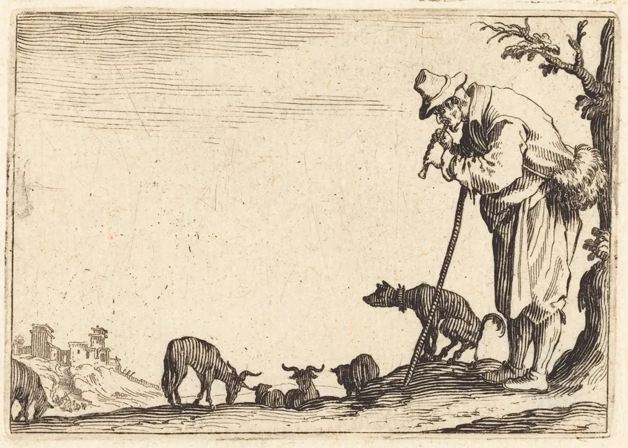 Shepherd Playing Flute by Jacques Callot