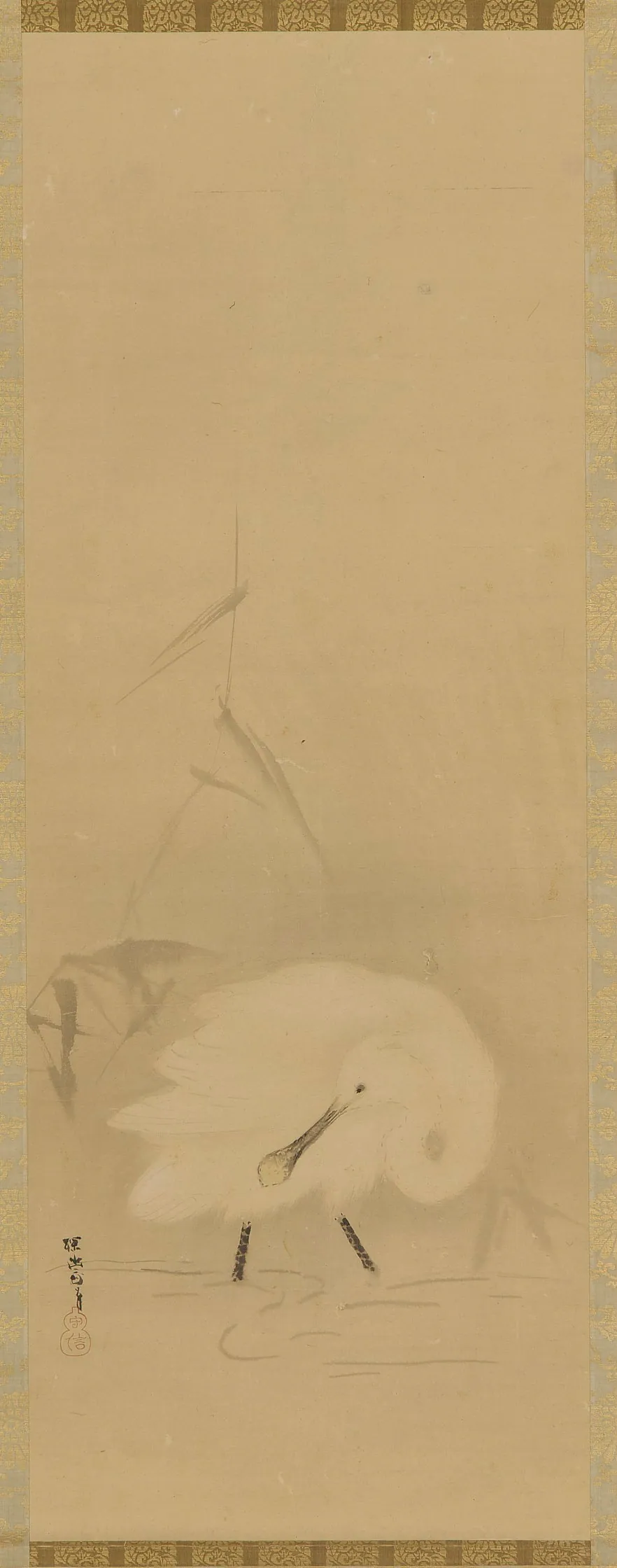 A spoonbill and water-grass by School of Kano Tan'yu 狩野探幽 (1602-1674)