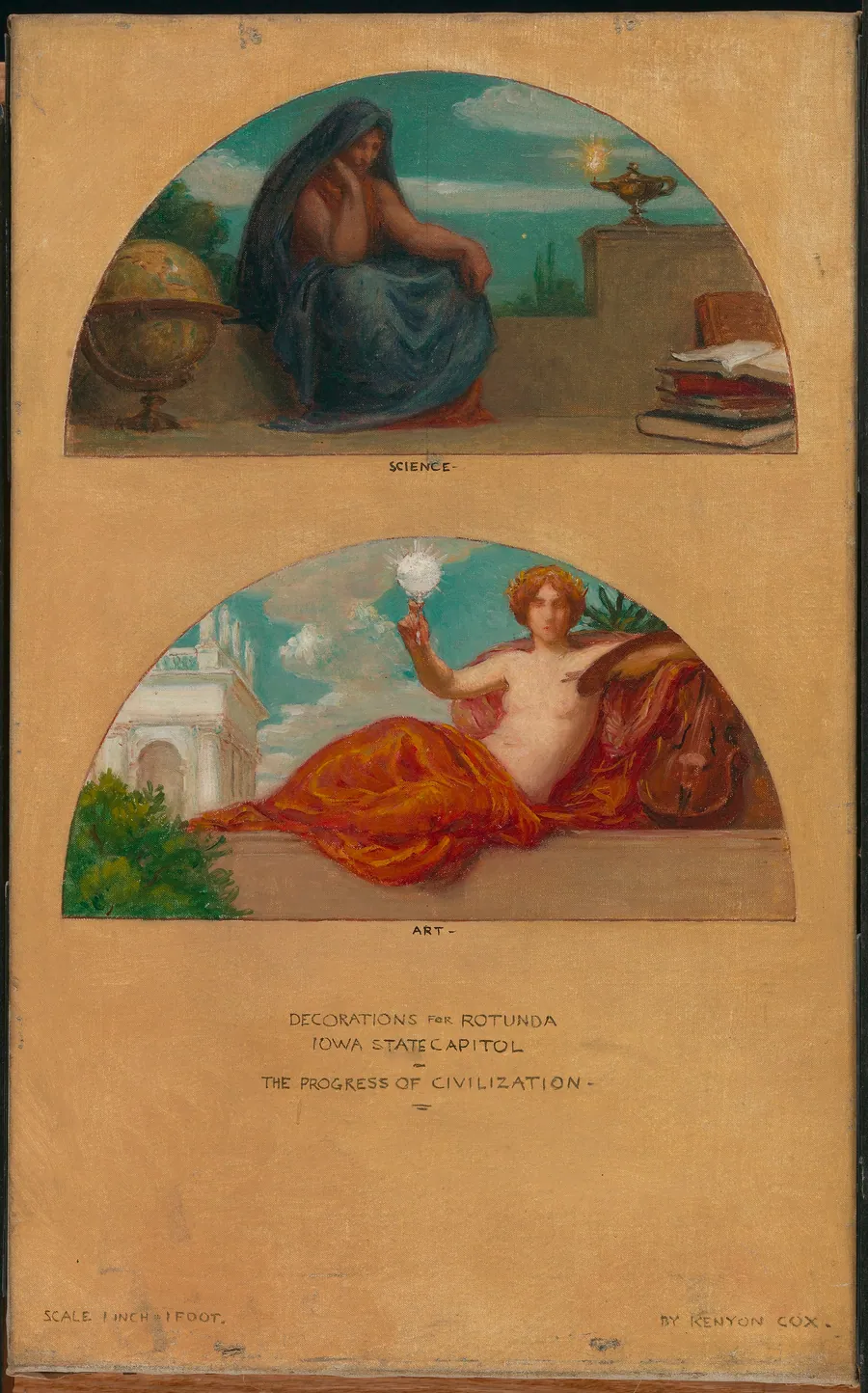 The Progress of Civilization: Science and Art (mural study, State Capitol, Des Moines, Iowa) by Kenyon Cox, born Warren, OH 1856-died New York City 1919
