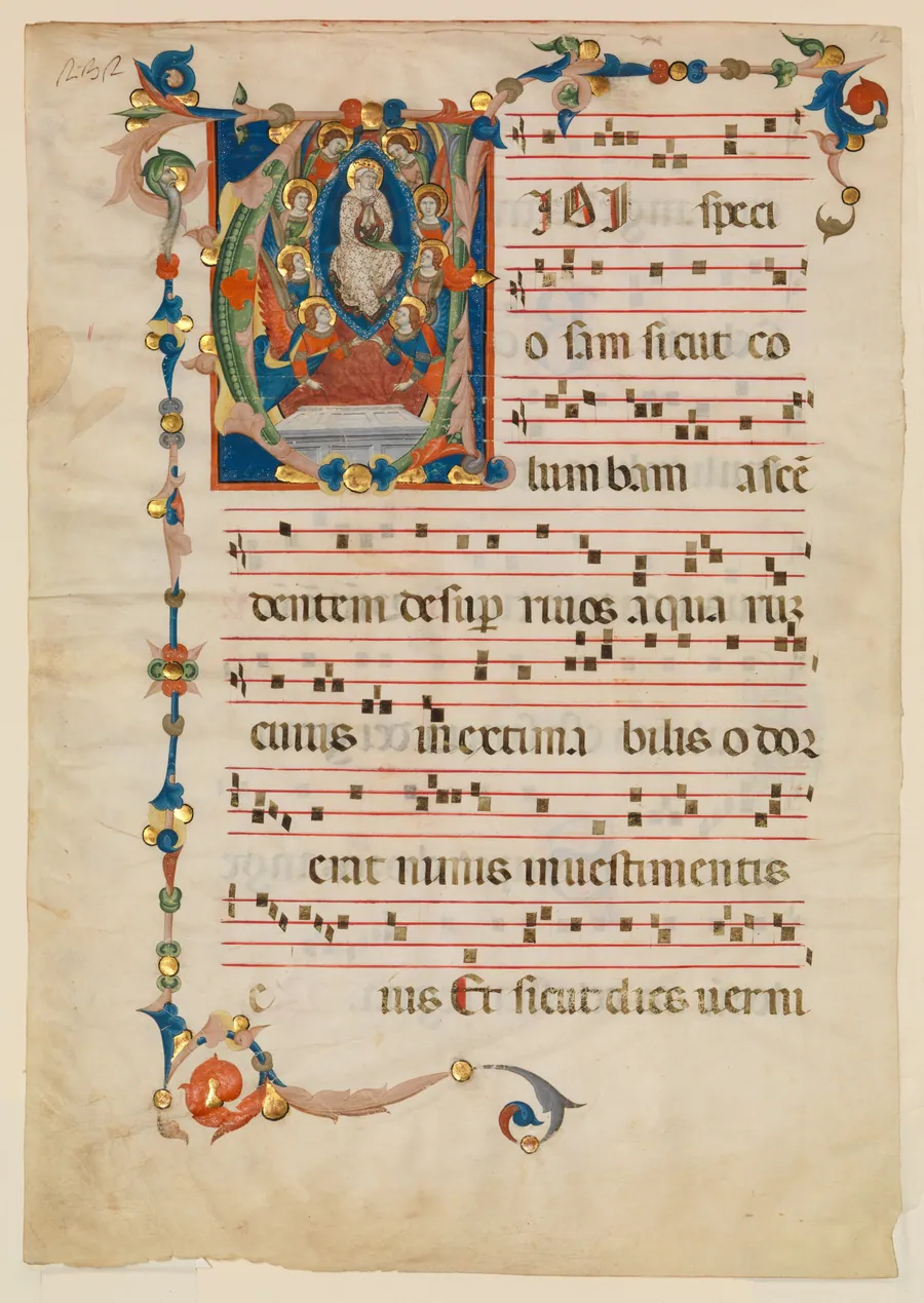 Manuscript Leaf with the Assumption of the Virgin in an Initial V, from an  Antiphonary by Niccolò di ser Sozzo